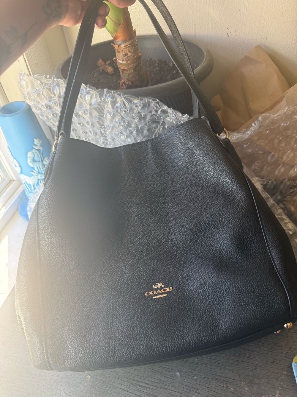 Coach Black Pebbled Leather Shoulder Bag